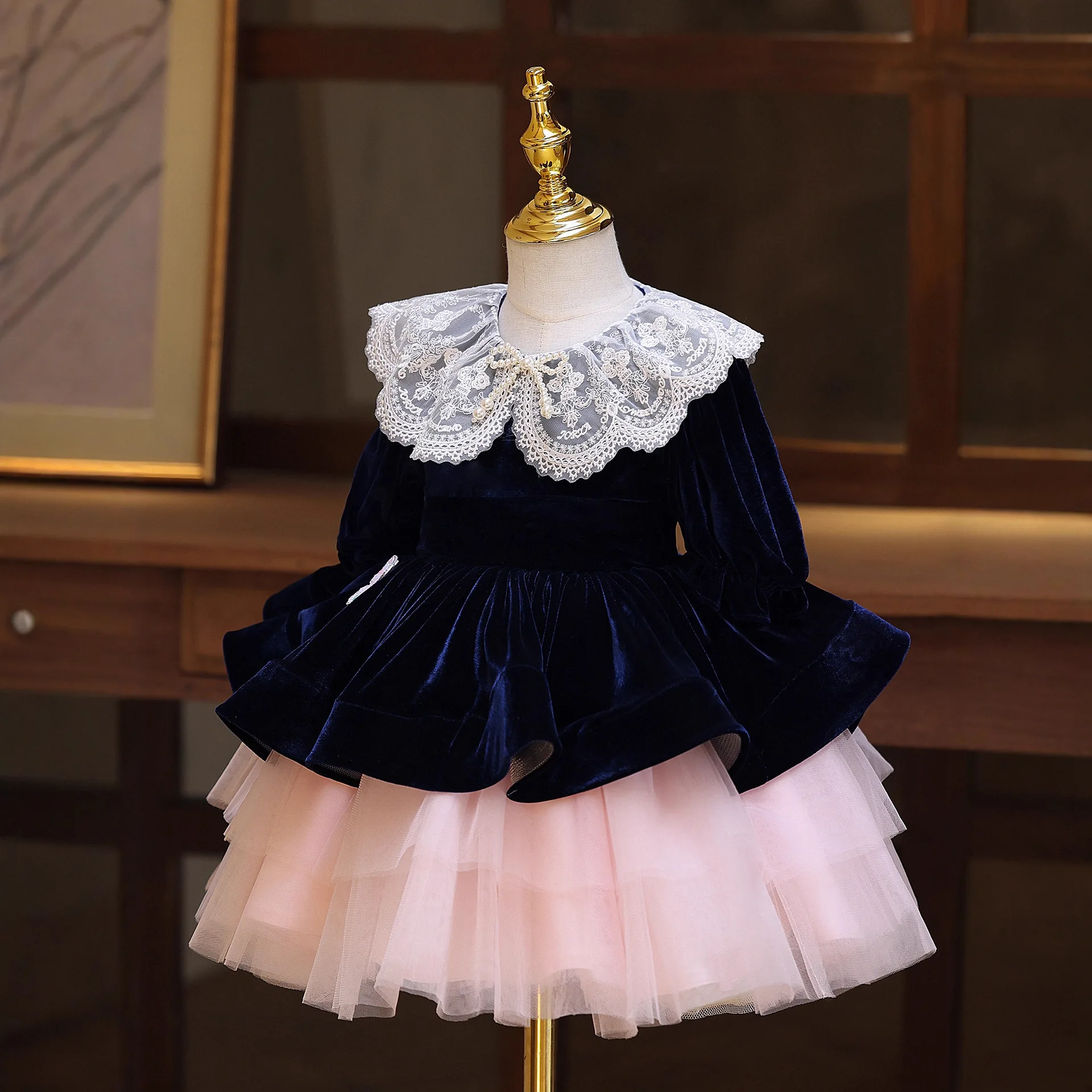 Children Elegant Piano Host Performance Princess Ball Gown Girls Fashion Birthday Party Dress g437