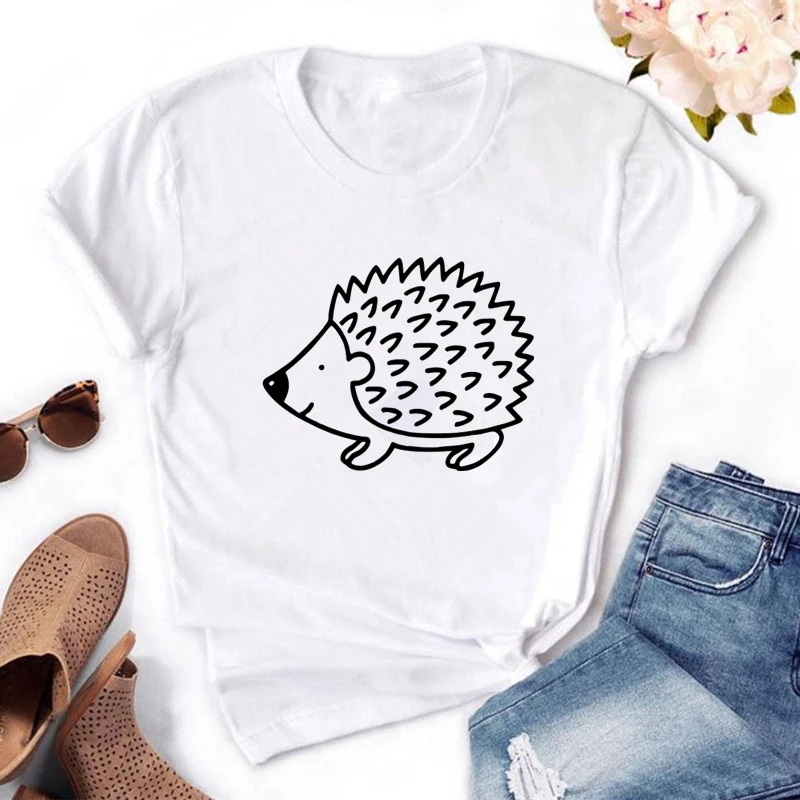Cartoons Hedgehog Print Women t-shirts Tee Shirt Femme Tops Summer Casual TShirt HH1893