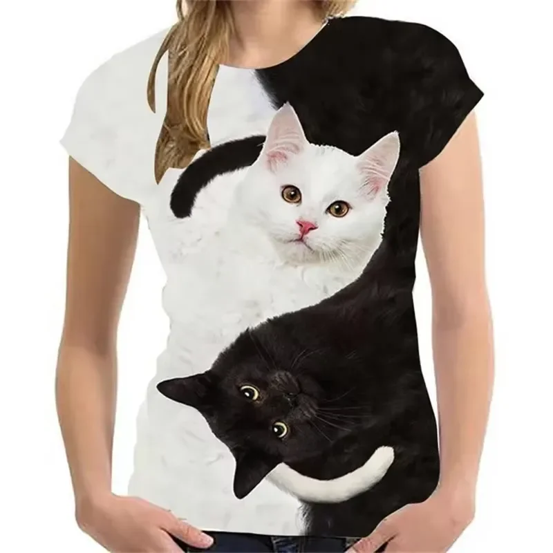 3D Digital Print Mysterious Cat T Shirt Women Men Cute Animal Graphic Tee 2026 Summer Fashion Loose Short Sleeve O Neck Top