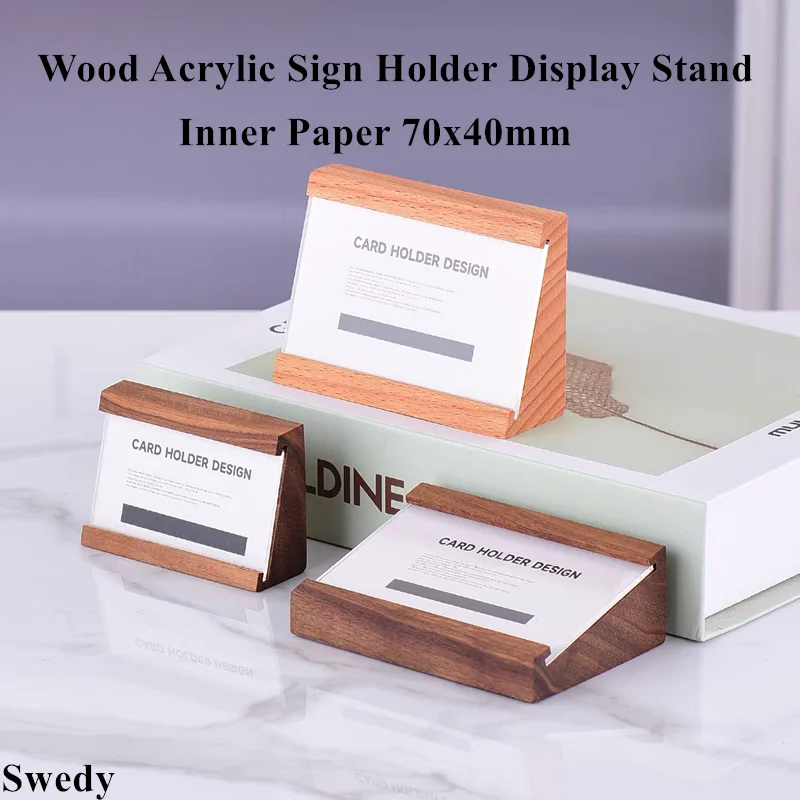 

70x40mm Wood Price Label Tags Table Number Name Card Holder Menu Holder Small Acrylic Sign Holder Display Stand