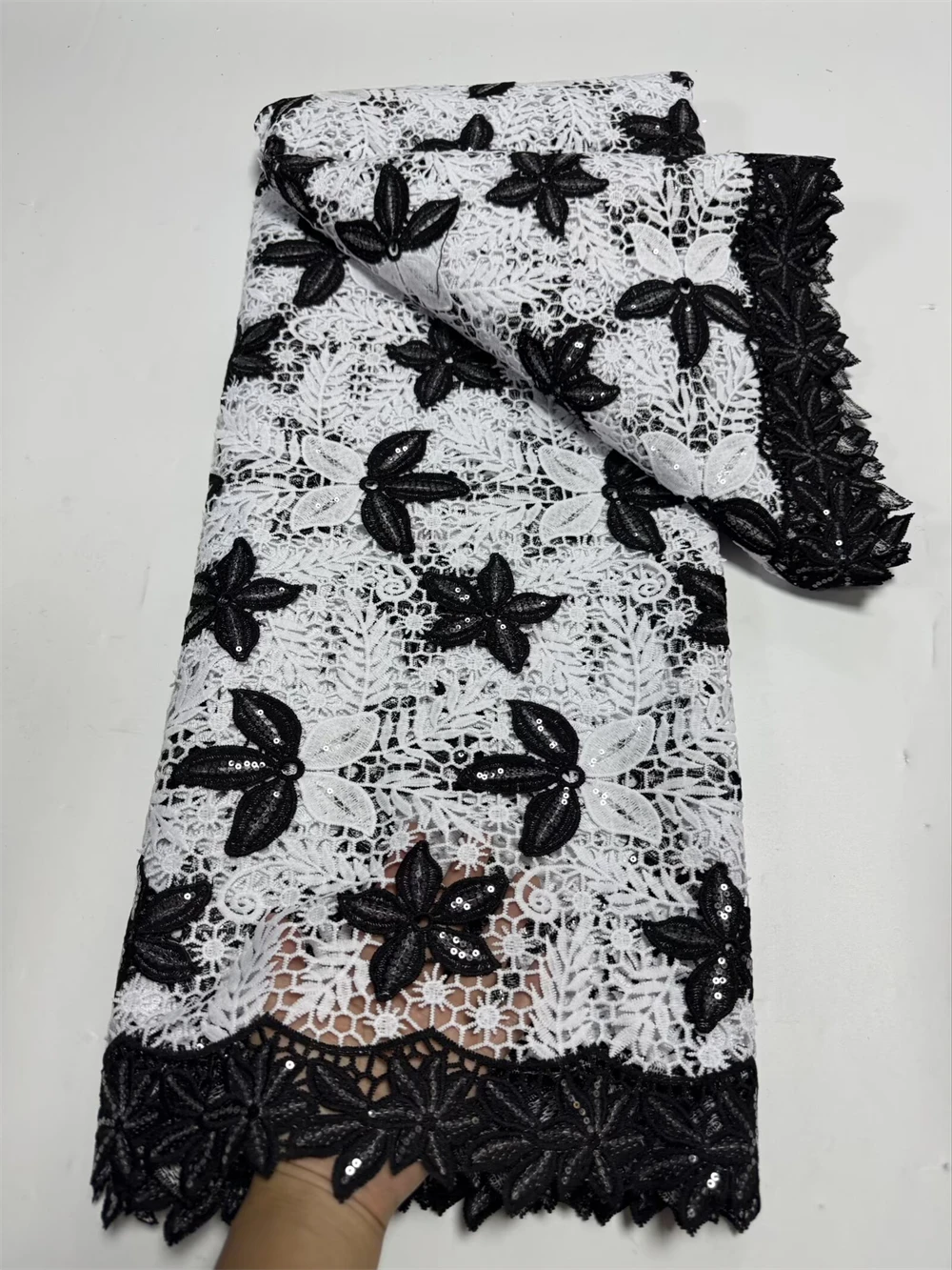 

Черно-белое африканское кружево, высококачественный гипюровый шнур, кружевная вышивка, французское гипюровое кружево с блестками, 5 ярдов