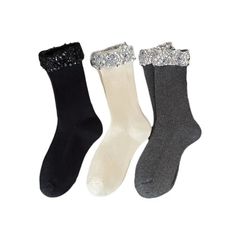 Calcetines brillantes y resistentes para mujer, calcetines finos de algodón a media pantorrilla, nuevo estilo, medias cómodas para el hogar, Lolita, primavera y verano, 2025