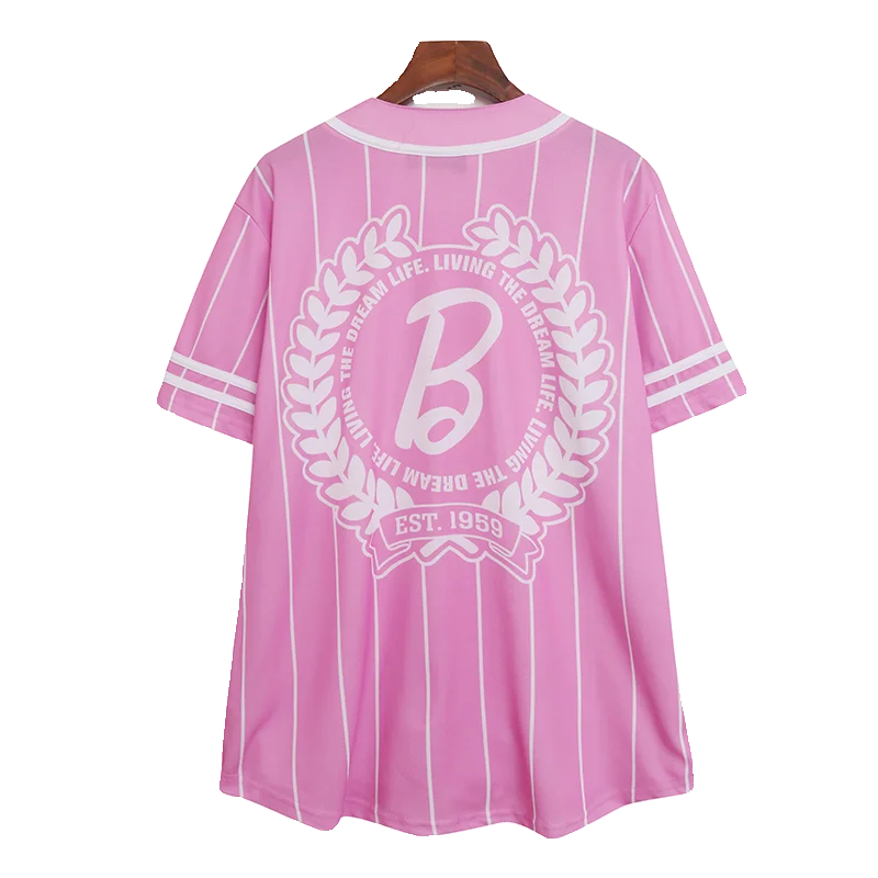 Barbie Camiseta deportiva al aire libre para niña, uniforme rosa de béisbol cómodo, cárdigan de manga corta de secado rápido transpirable, camiseta suelta