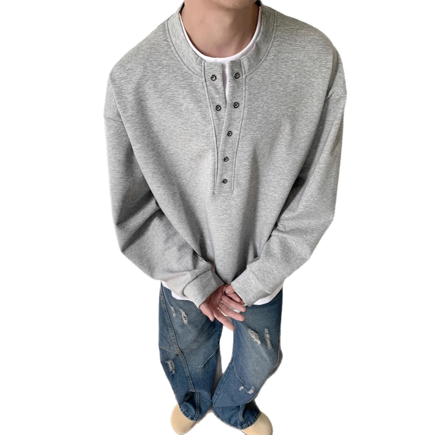 Men's 2025 New Long Sleeve Handsome T-Shirts Men's Trendy Faux Two-Piece Design Tees Loose Comfort Versatile Contrast Color Tops