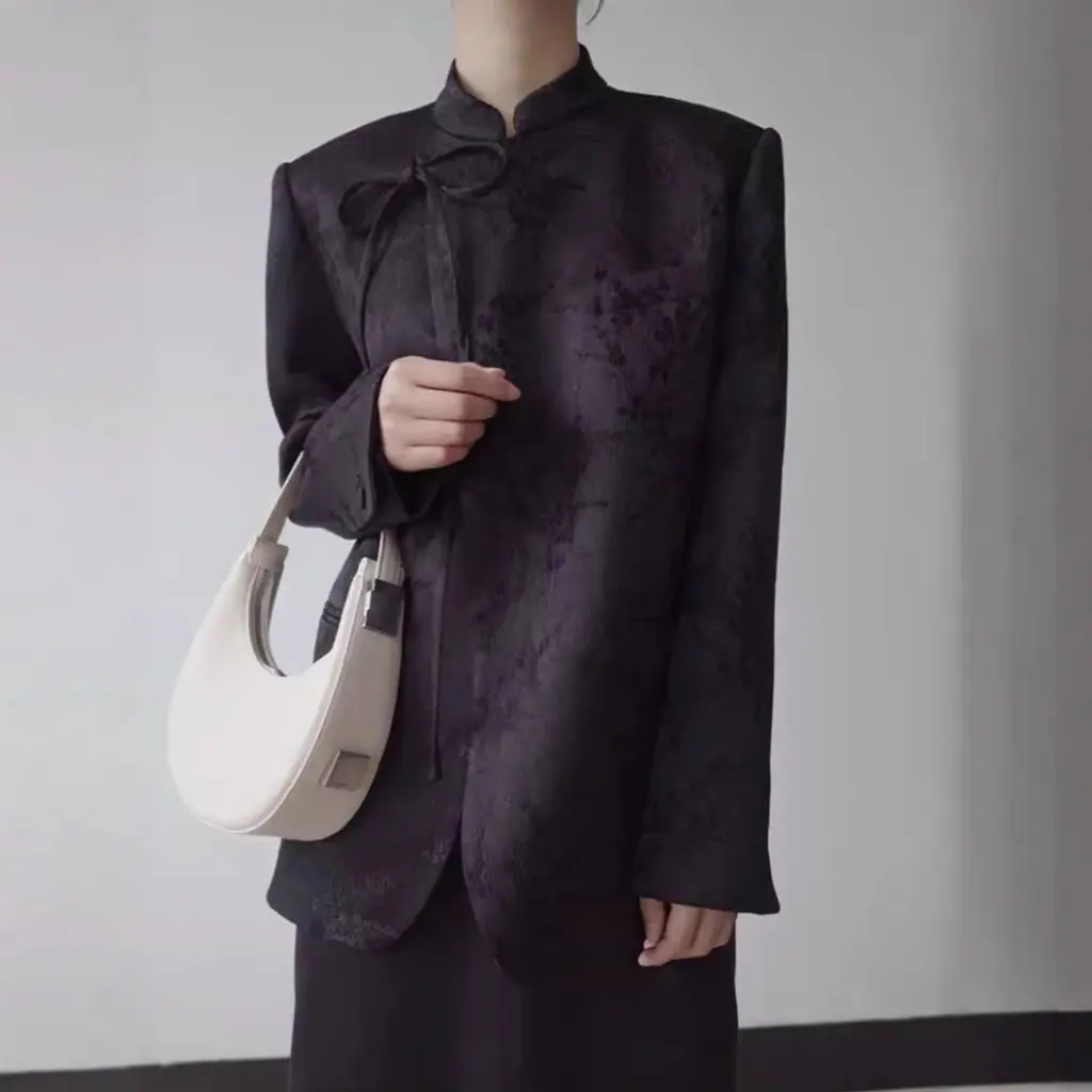 

[В наличии висит] женский костюм больших размеров с слегка толстым воротником мм, новое китайское ретро-жаккардовое пальто в национальном стиле 8063