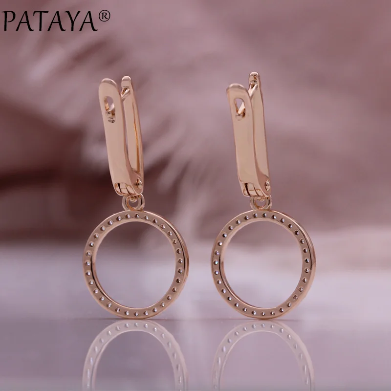 PATAYA Trendy 585 Rose Gold Color Natural Zircon Earrings Fashion Jewelry Tassel Dangle Earrings Fine Daily Jewelry