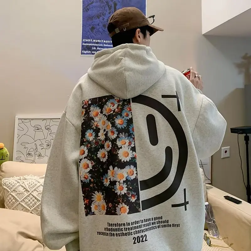 

Autumn Winter Large Size Hoodie Men's Trendy Loose Cartoon Hong Kong Style Jacket Heavyweight Casual Streetwear Sweatshirt
