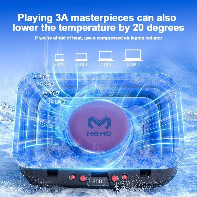 MEMO FL08 7 Angle Adjustable Notebook Powerful Fan Cooling Pad for 14-19'' Game Laptop Cooler Strong Wind Kickstand Base Bracket