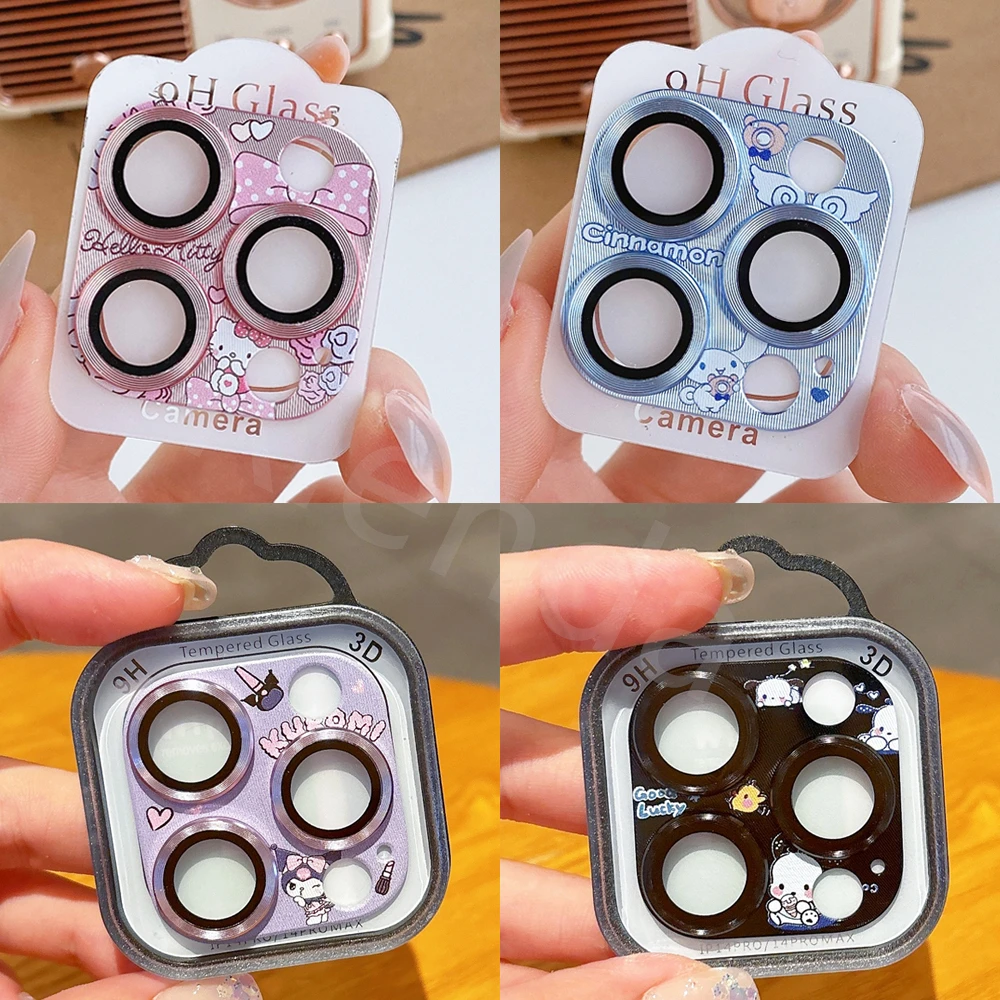 Metal Lens Protector Glass For IPhone 14 15 Plus 12 13 Mimi 11 16 Pro Max Back Camera Lens Cover Film Hello Kitty Pochacco