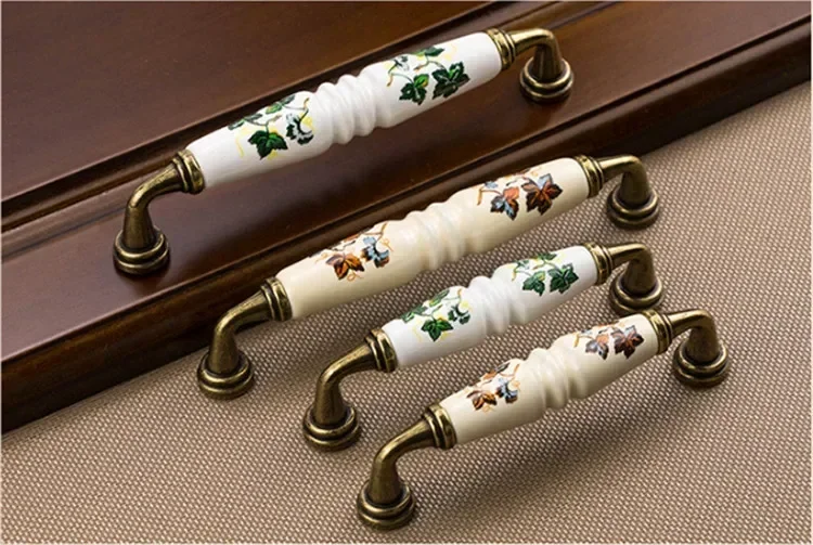 1 Stück Möbelknöpfe im Vintage-Landhausstil aus Keramik für Schubladen, Schränke und Türen, mit grünen/roten Blättern, Schrankgriffe, Kommoden- und Küchengriffe – Detail 4