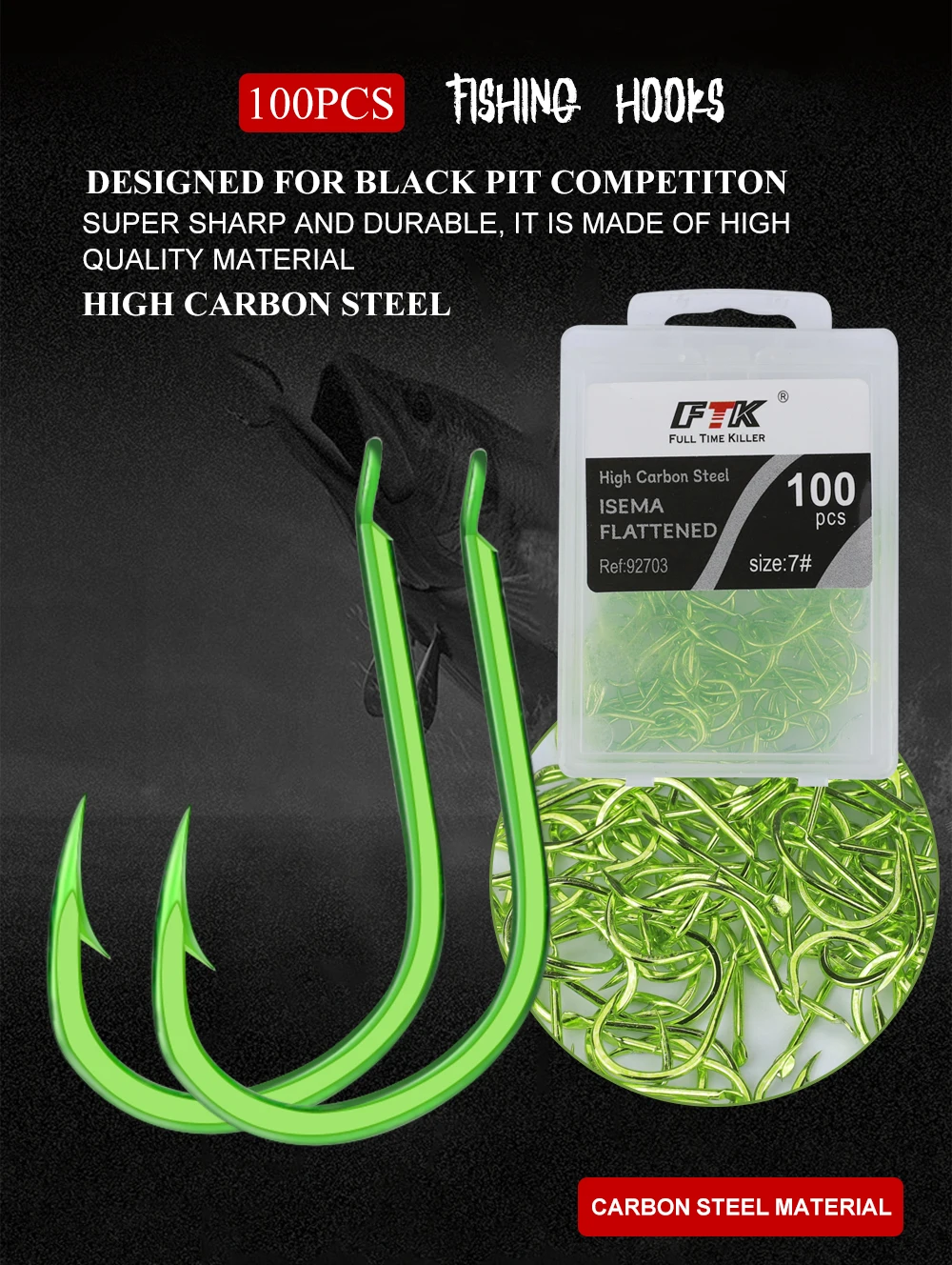 FTK 1/0-1 # 50 Stück 2-13 # 100 Stück ISEAMA High Carbon Steel Green Angelhaken aus Japan Stacheldraht Angelhaken Karpfenangelzubehör – Detail 1