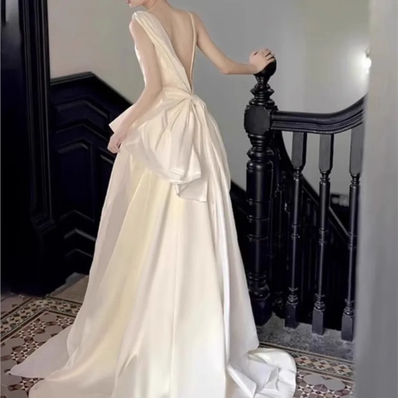 

Light Luxury Minority Court Banquet Toast Clothing Morning Gowns Female White Trailing Dress