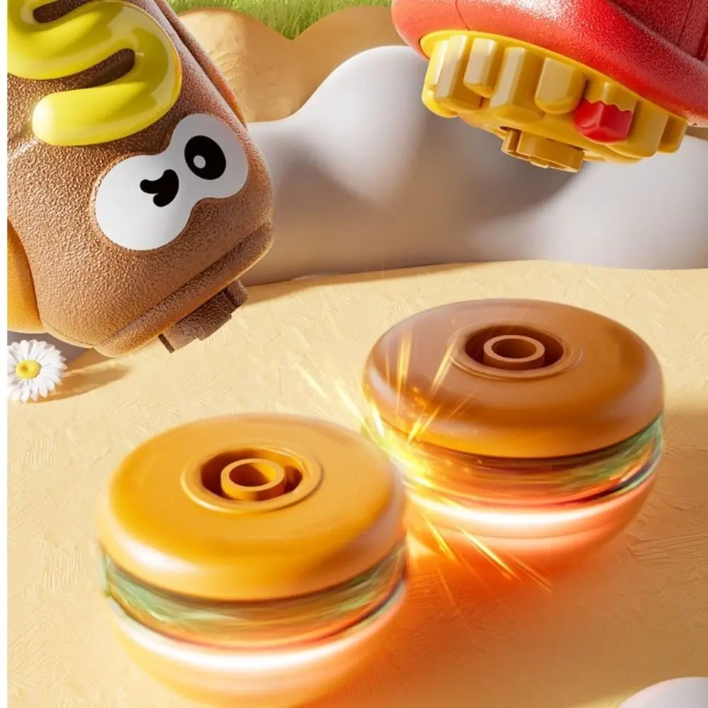 

2 in 1 Gyro Flying Disc Launcher Novel Design Rotating Gyro Burger Fries Shape Colorful Luminous Kids Luminous Toy