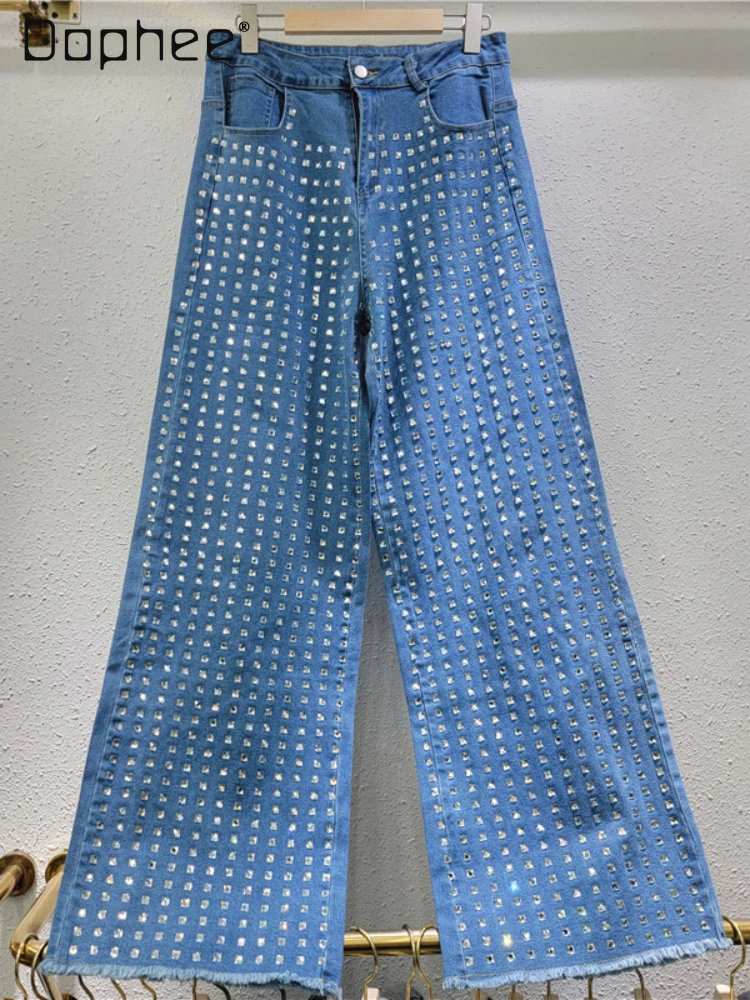 

Heavy Industry Hot Square Diamond Jeans Women's Trousers 2025 Spring New High Waist Elastic Loose Skinny Straight Pants Tide