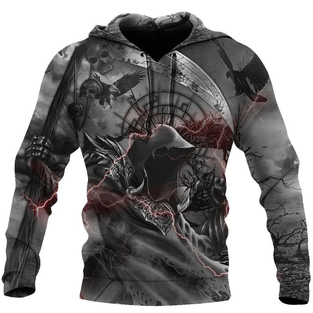 Vintage Men’s Hoodie Pullover 3D Skull Printed Death Horror Hoodie Tops Fashion Cool Oversize Loose Pullover Clothing Autumn