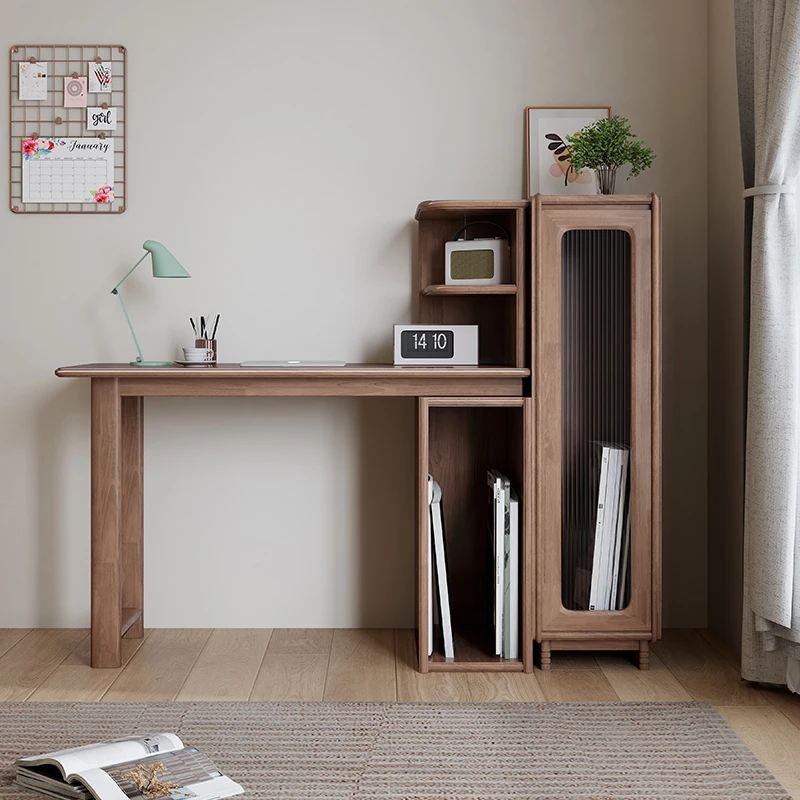 Solid wood desk bookcase integrated bedroom creative computer desk Nordic simple study student home retractable writing desk