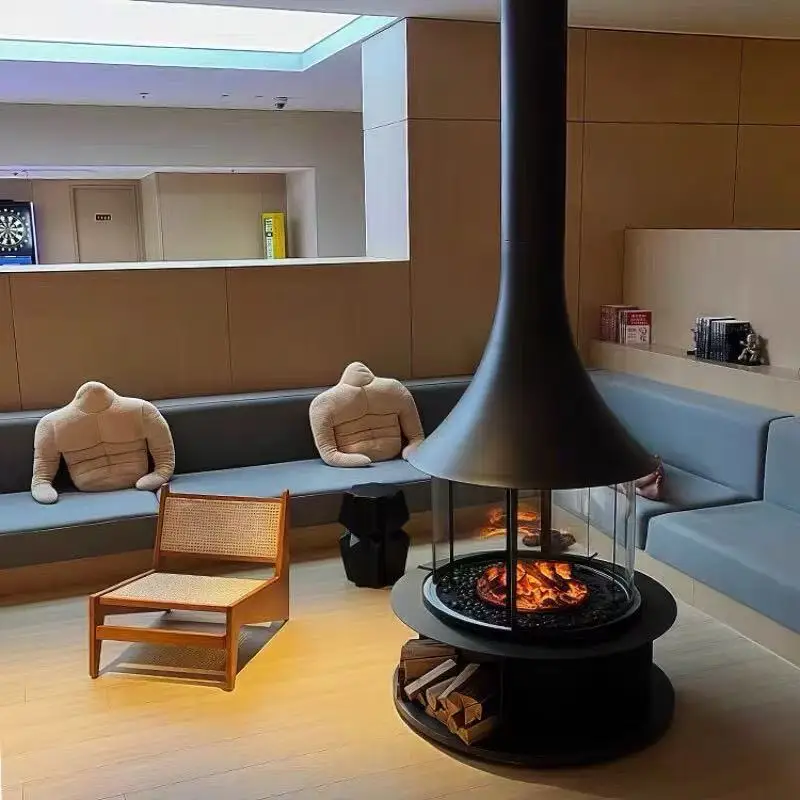 

Fireplace, real firewood, villa/guesthouse interior decoration, alcohol-fired wood heater, hanging horn fireplace