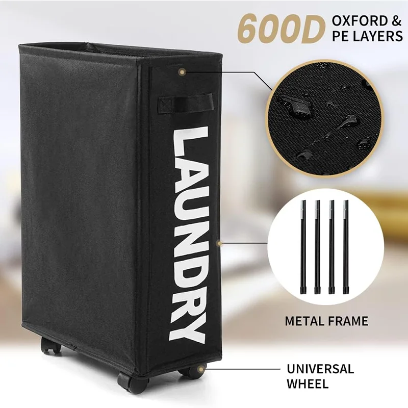 Laundry Basket with Wheels Large Capacity Yoga Mat Storage Basket Multifunctional Foldable Narrow Corner Clothes Storage Bins
