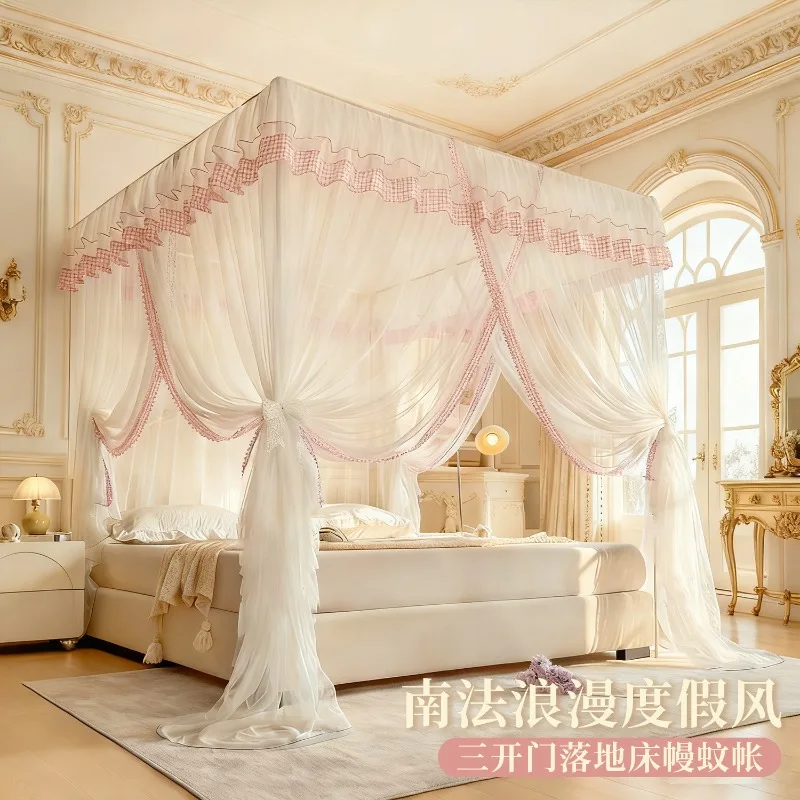 Three-door court single mosquito net, princess wind thickened bracket 1.5 meters 1.8 meters, 2 meters bed adult double bed