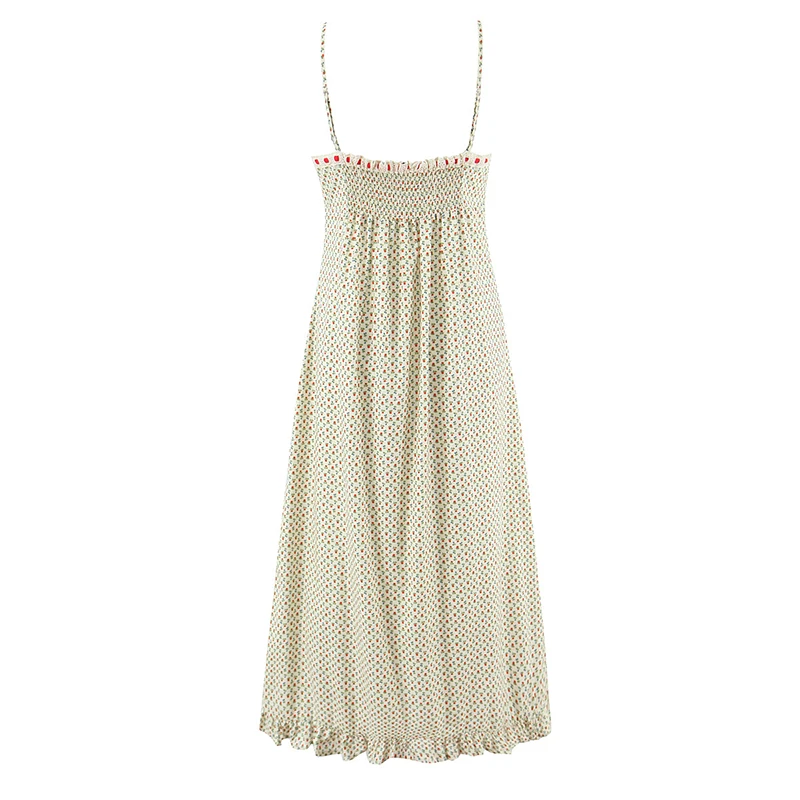 YENKYE Sexy Spaghetti Straps Floral Print Holiday Summer Dress Women New 2026 High Waist A-line Midi Casual Robe