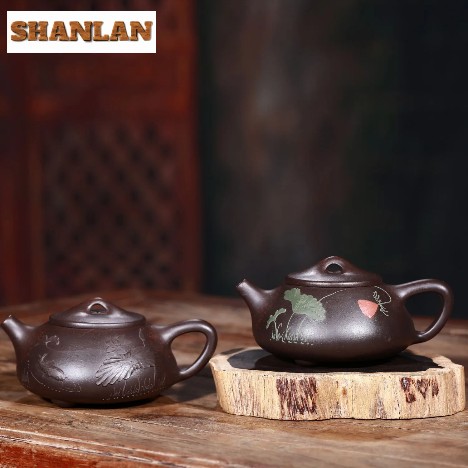 260ml Antique Yixing Purple Clay Teapots Handmade Stone Scoop Fish Fun Lotus Leaf Pot Raw Ore Zhu  Mud Kettle Zisha Tea Set Gift