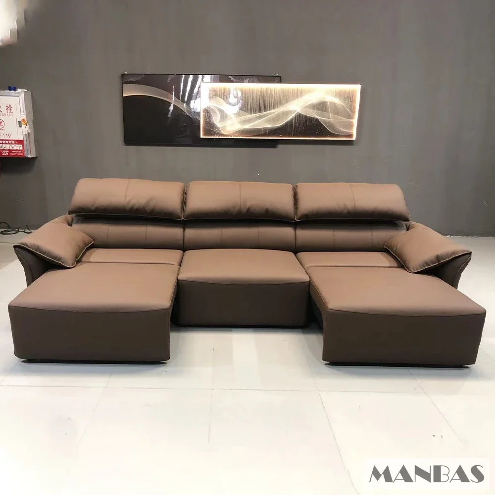 MANBAS Wielofunkcyjna rozkładana sofa - elektryczna rozkładana sofa z prawdziwej skóry i funkcją rozkładania do kina domowego