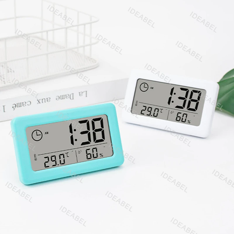Digital Clock Temperature Humidity Meter Battery Powered Desktop Wall Mount for Kitchen Bathroom Office Living Room Bedroom