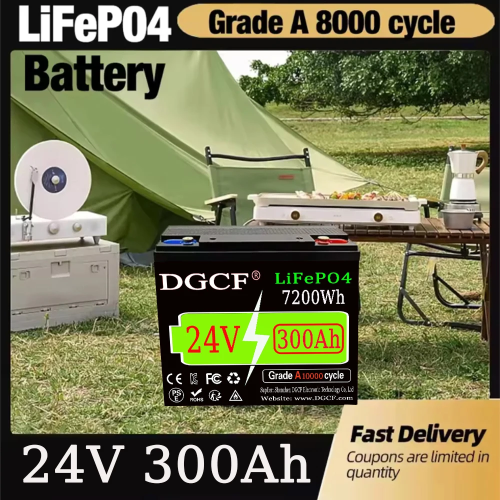 

New 24V 300Ah 400Ah 500Ah LiFePO4 Battery, Built-in 200A BMS Rechargeable Battery for Inverter Solar RV