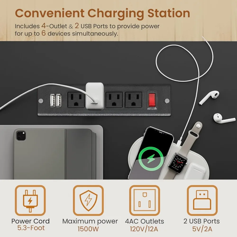 63 Computer Desk, Office Desk with Lockable Drawers for Legal/Letter File, Gaming Desk with LED Lights & Power Outlet, Ho