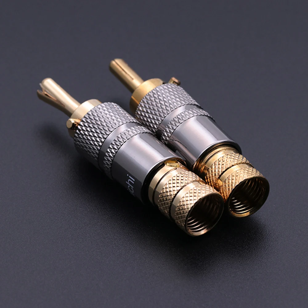 10pcs Luxury Copper 24K Gold Plated Banana Plug Audio Connector Male Adapter Speaker Amplifier Terminal For DIY Speaker Cable