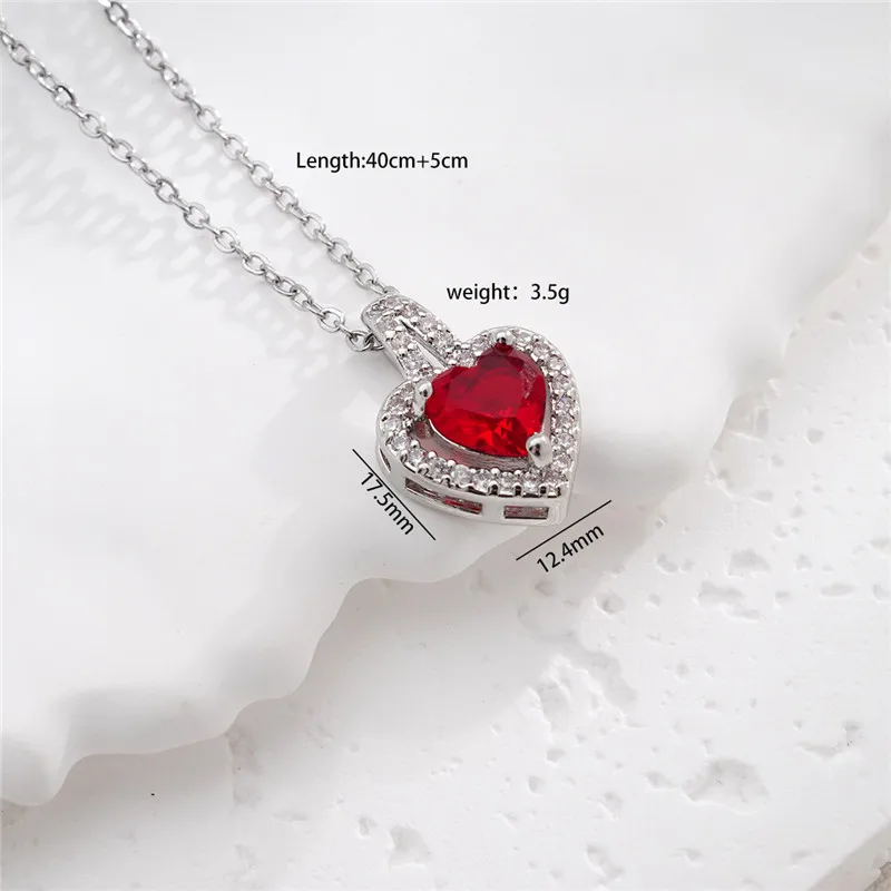 High Grade Heart Zircon Jewelry Sets Stainless Steel Chains Cute Geometric Pendant Necklace Earrings Gifts For Women Girls