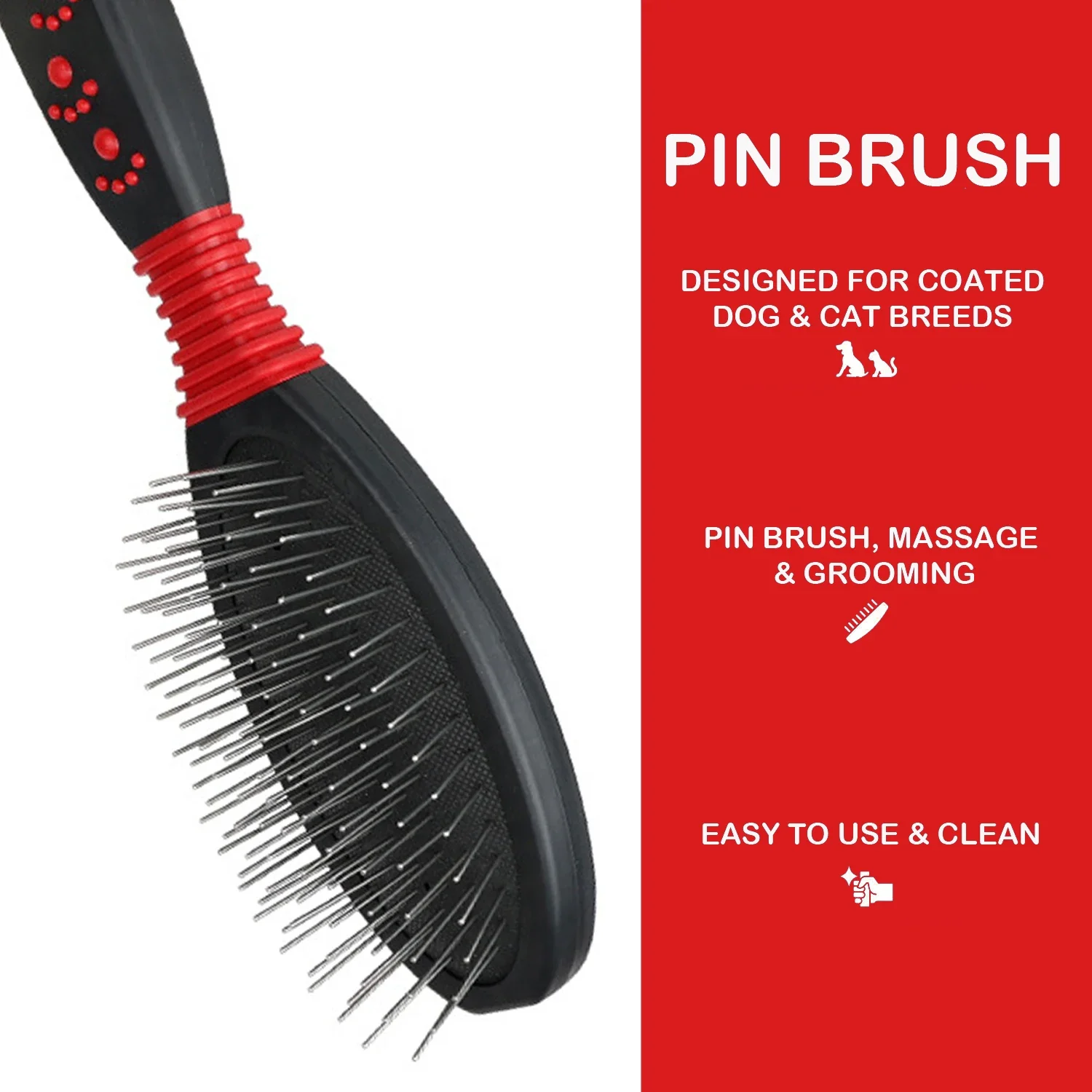 Pin Brush with Air Cushion Stacked Pin Design for Dogs - Removes Loose Hair & Grooming Massage Skin Creating a Soft Coat Shine