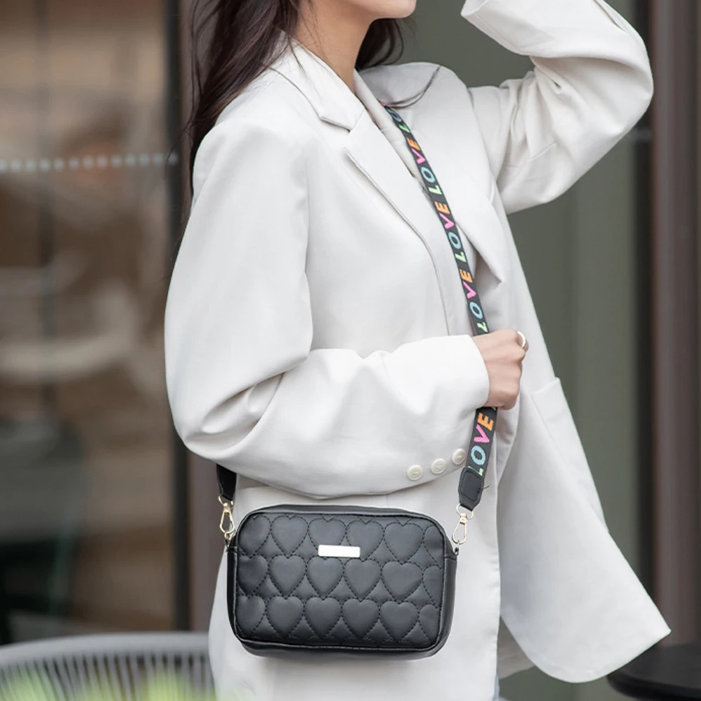 Women'S Heart Lattice Embroidery Camera Bag Small Messenger Bag Fashion Ladies Shoulder Crossbody Bags Mobile Phone Bag