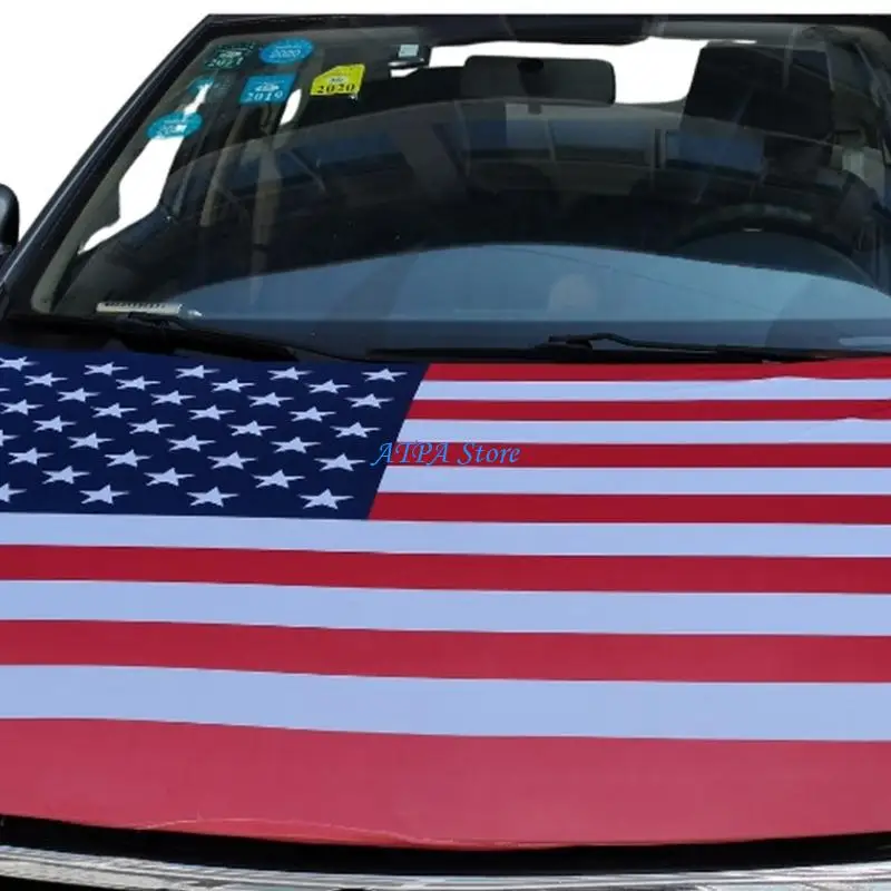 U13C Patriotic American Flag Engine Hood Cover Elastic Polyester Hood Protector With Secure Clip For Auto Decor