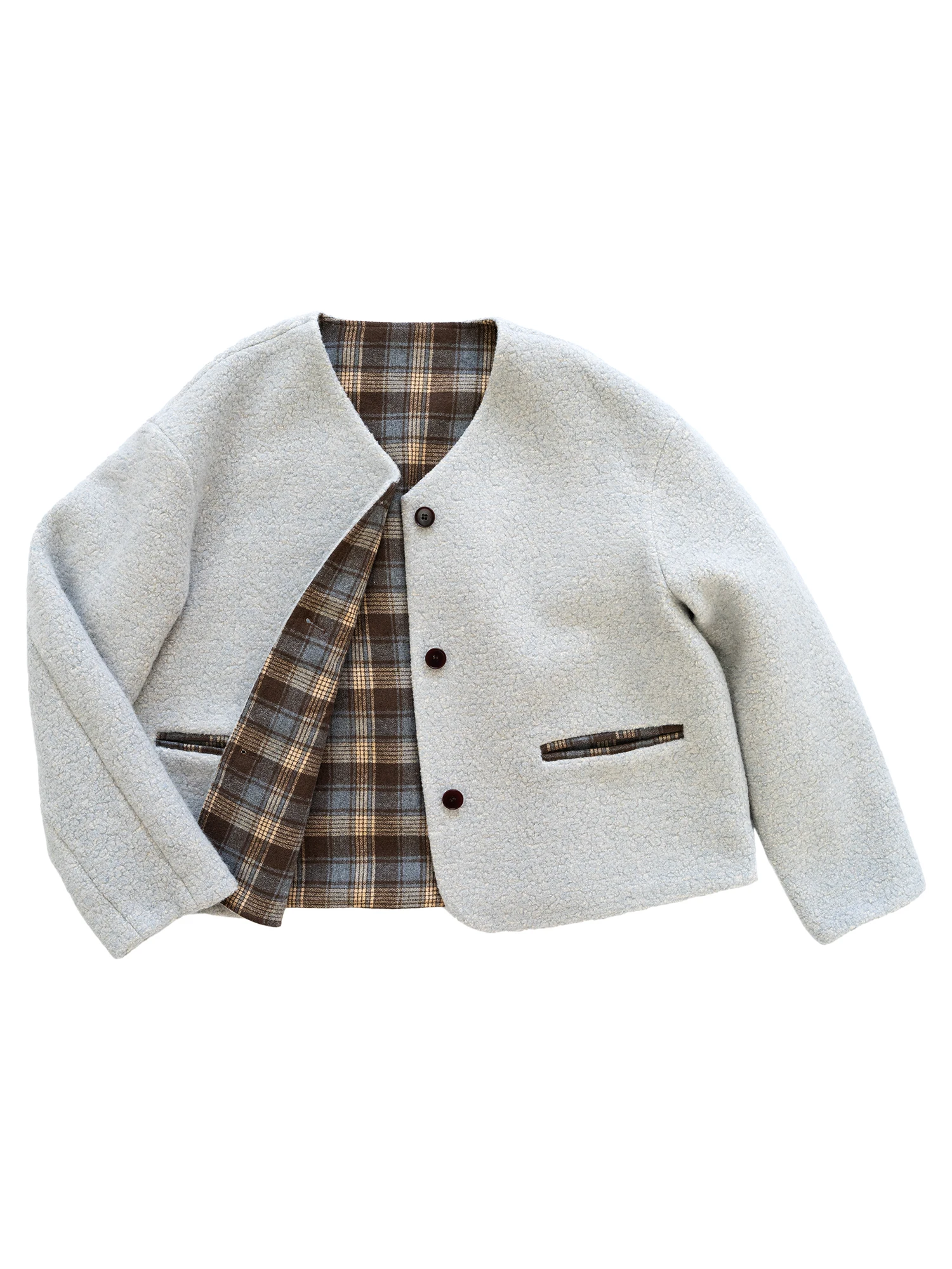 Double-Sided Wear Cotton Jaet Women's ey Cheered Lamb Fur Soil Stone 2024 Winter Commute Sle Loose Fit V-Ne Long Sl...