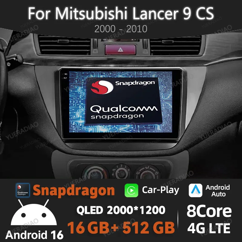 Radio para Auto Android 16 para Mitsubishi Lancer 9 CS 2000 - 2010, Qualcomm 4G LTE, 5G WIFI, 2DIN, QLED, BT, Unidad Principal, GPS, NAVI, Carplay, Auto