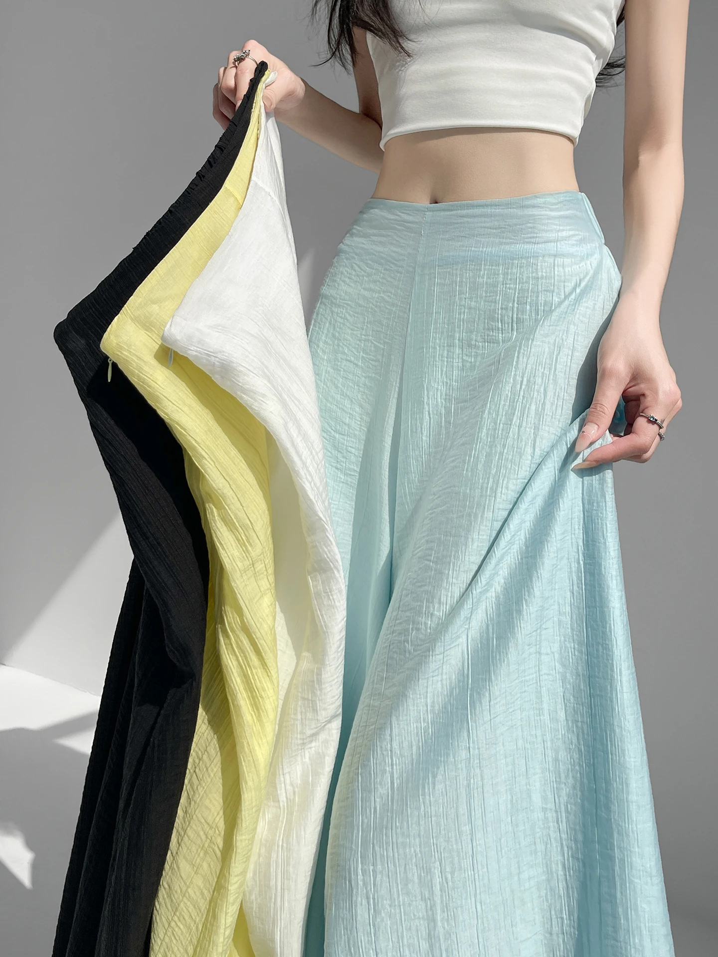 

Mint Blue Lightweight Ice Silk Cool Feeling Wide Leg Skirt Pants Women Summer Thin High Waist Slimming Drape Sun Protection S...