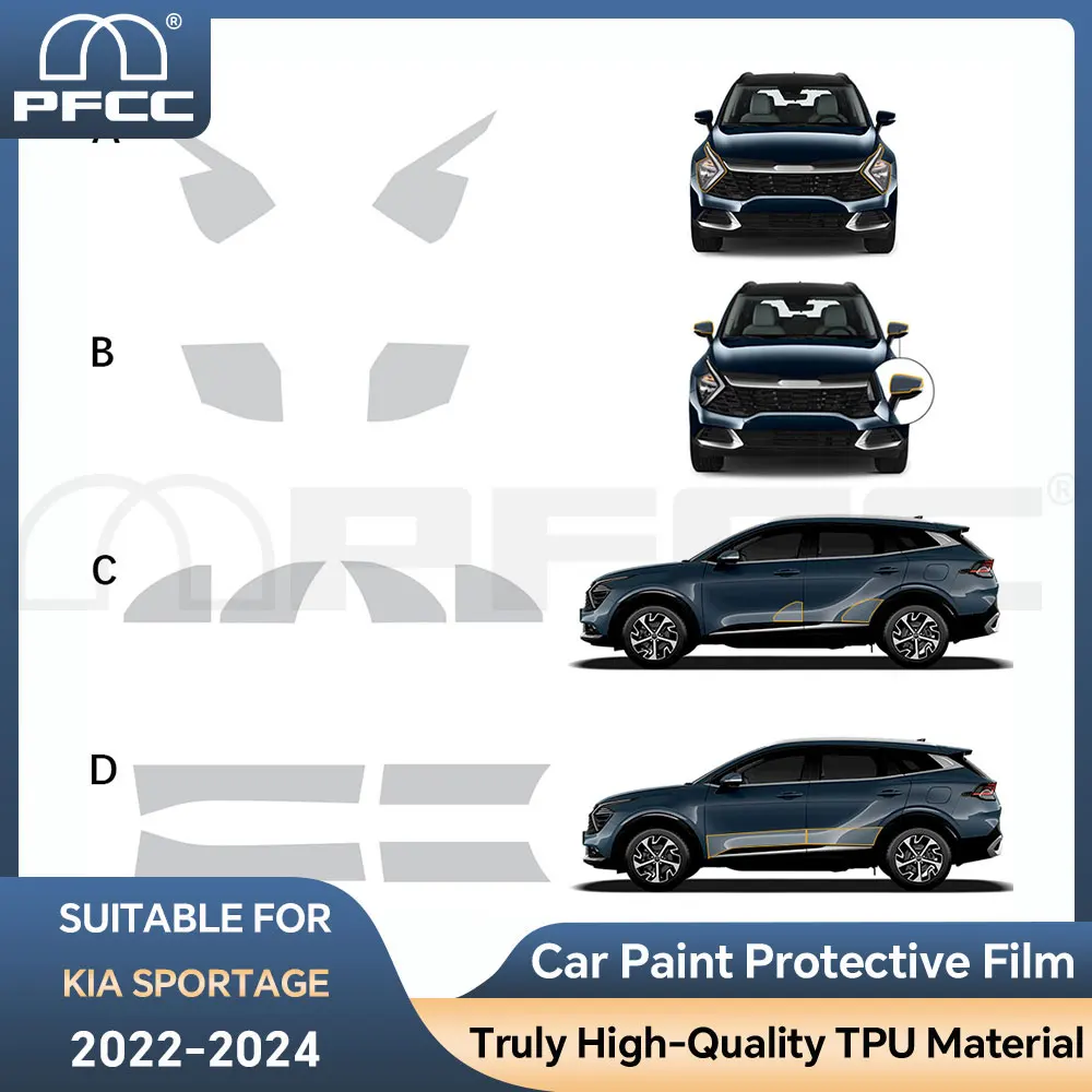 

Предварительно вырезанная пленка для фар KIA Sportage 2022 2023 2024, треугольная защитная пленка для дверей автомобиля, прозрачная пленка PPF для ремонта, 8,5 мил