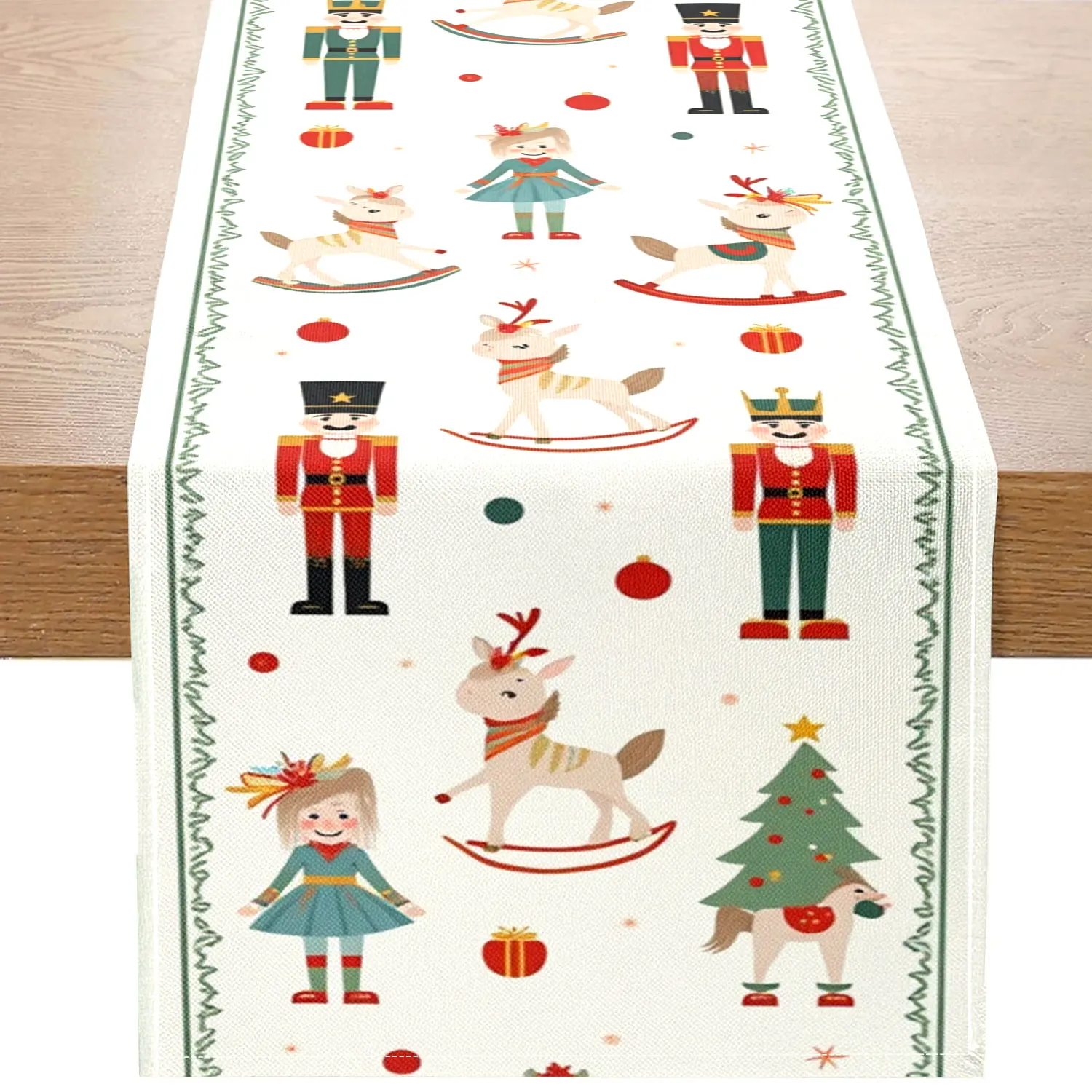 1 Piece of Christmas-Themed Table Runner, Featuring Nutcracker and Rocking Horse Patterns, Suitable for Christmas Parties and Holiday Home Decoration
