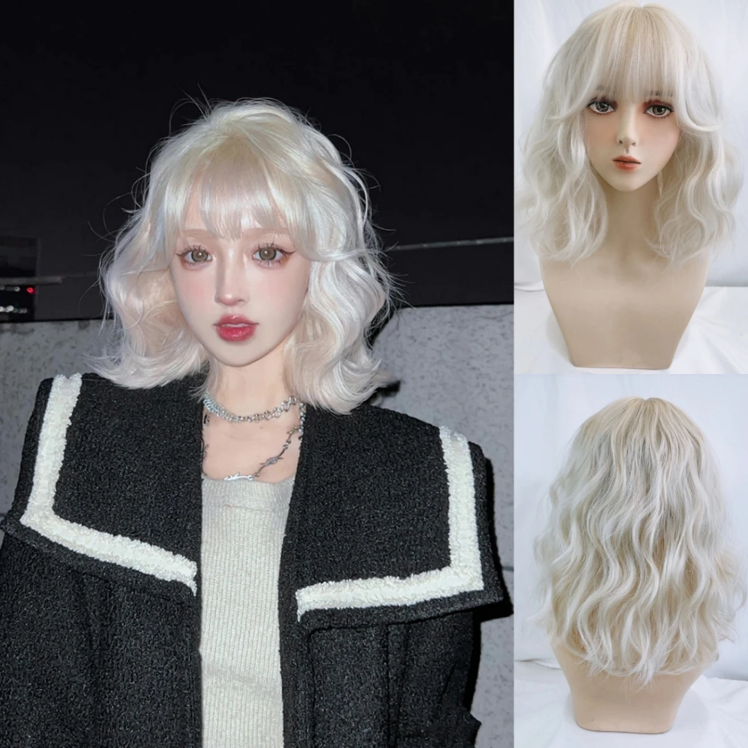 RANYU Synthetic Hair Short Straight Bobo Wig For Female Role Play Lolita Wig Princess Cut Purple Vertical Medium Long Hair Heat