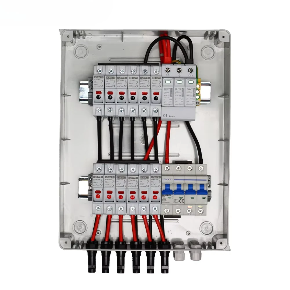 IP65 15A Plastic DC Solar Connector with Lock Indicator,Lightning Surge Protection, 6 String PV Array, 6 Input 1 Outlet Bus Box.