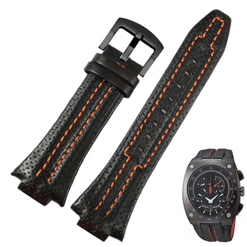 

Genuine leather For Seiko Sportura series SNL017 7L22 SNA595P2 watchband 27*15mm black orange stitching strap convex bracelet