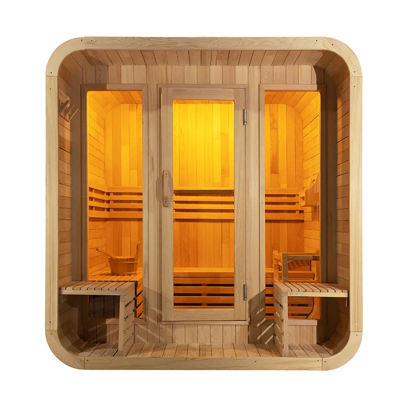 New Design Garden Solid Wood Traditional Steam Sauna Room Cube Outdoor Barrel Sauna