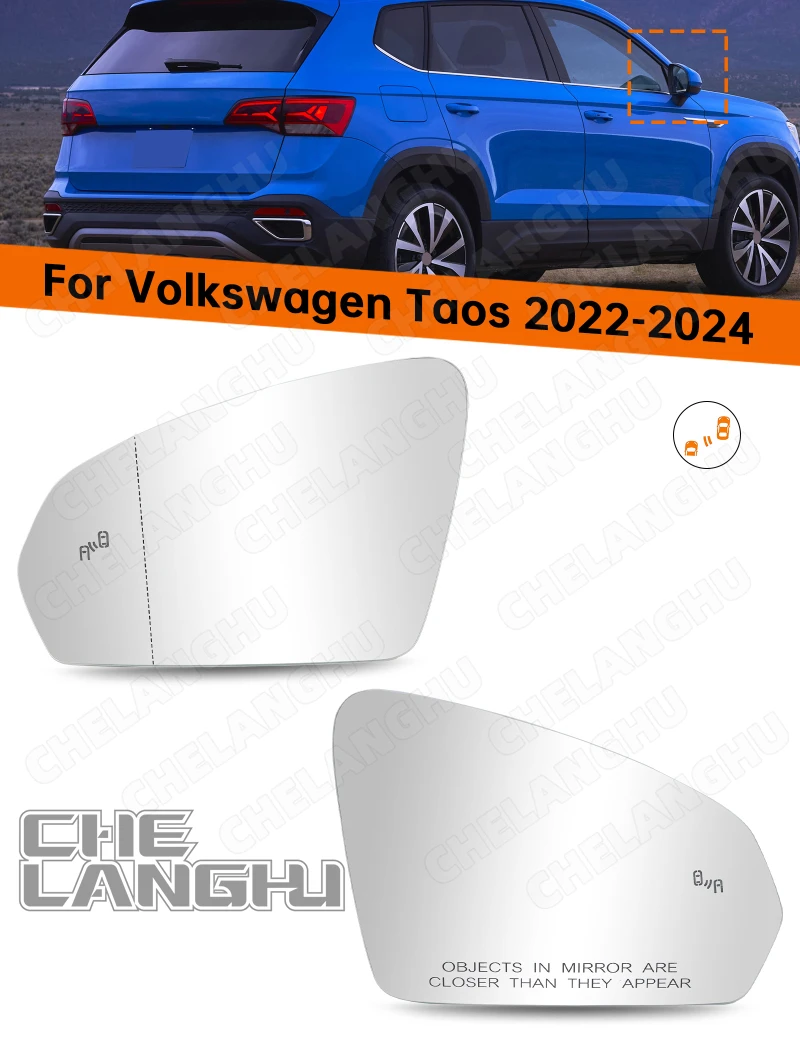 Lens Fit For Volkswagen Taos 2022 2023 2024 VW Teramont Car Door Side Mirror Glass Blind Spot But No Heating Function 2GJ857522E