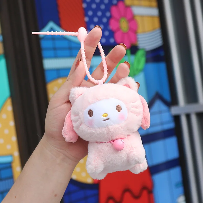 Sanrio Cat Plush Toys Keychain Kuromi Cinnamoroll Pendant Cute Girl Decortoy Stuffed Outdoor Fun Toys For Kids Christmas Gift