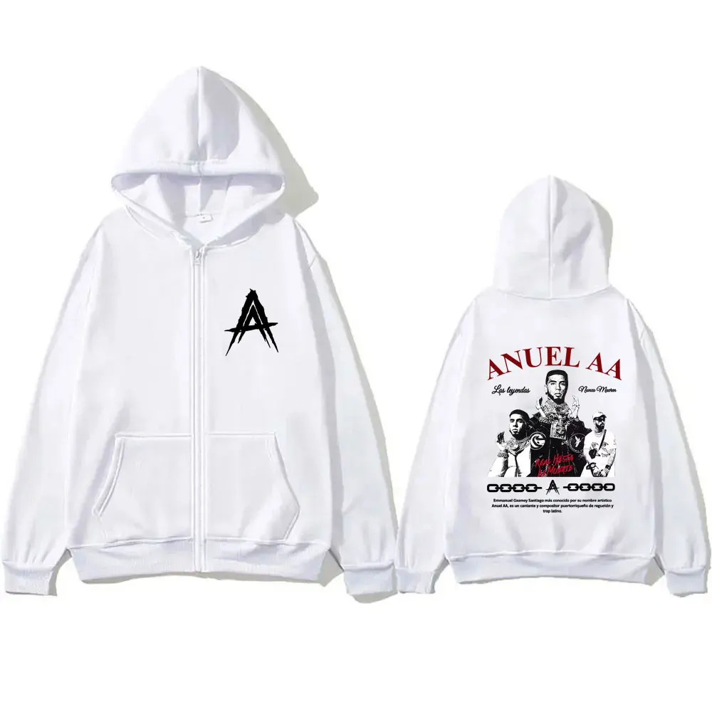 مغني الراب Anuel AA Rhlm 2 ريال Hasta La Muerte قلنسوة بسحاب الرجال النساء الهيب هوب موضة المتضخم زمم هوديس الرجال الشارع الشهير