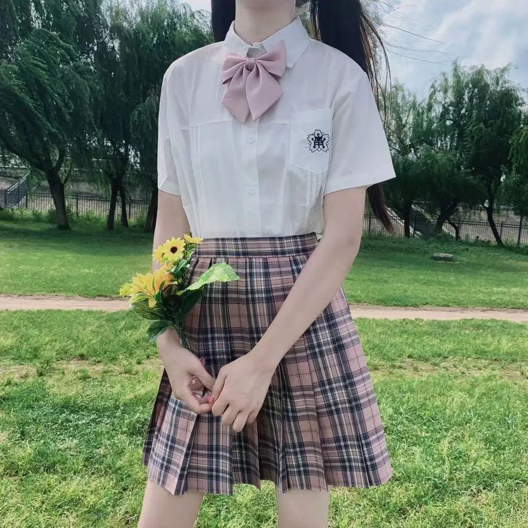 Xiaolan Middle School Shirt JK Uniform Summer Short-sleeve Pink Purple Blue White Blouse Japanese College Student Embroidery