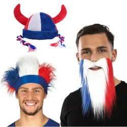 France Fans Blue White Red Beard Accessories Ball Games Games Wigs Mardi Gras Oktoberfest Soccer Cheer Cap with Braids