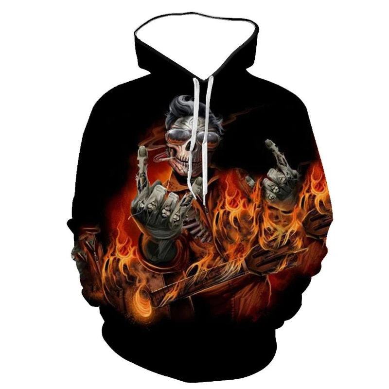 

New Men's Halloween Skull Hoodie Novel Creative Pattern Long Sleeve Sweatshirt Casual Harajuku Top 3D Printed Fashion Pullover