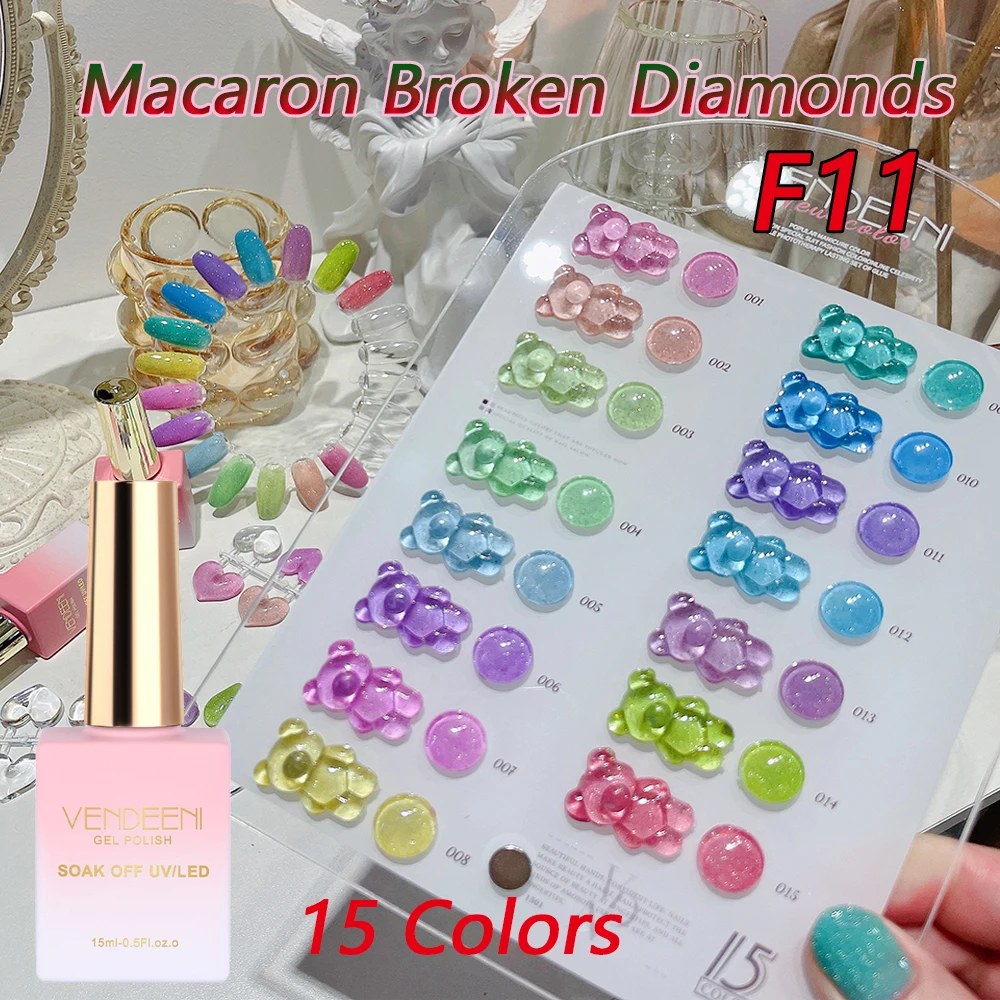 

Vendeeni 15 Colors Macaron Reflective Glitter Gel Nail Polish Color Shiny Sequins Soak Off UV LED Varnish Nail Art Decoration